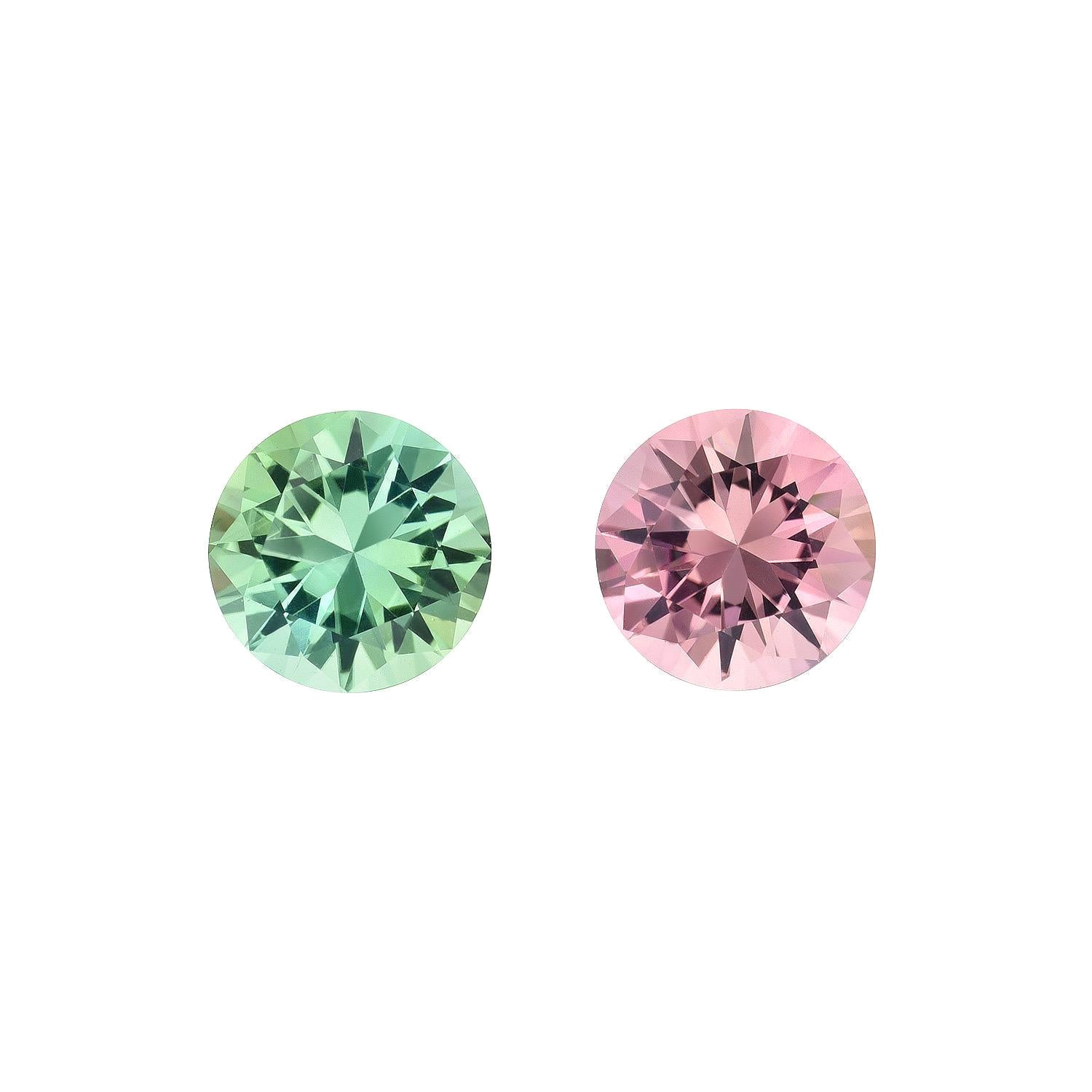 Boucles d'oreilles en tourmaline rose et verte 1,44 carat, pierres précieuses rondes en vente