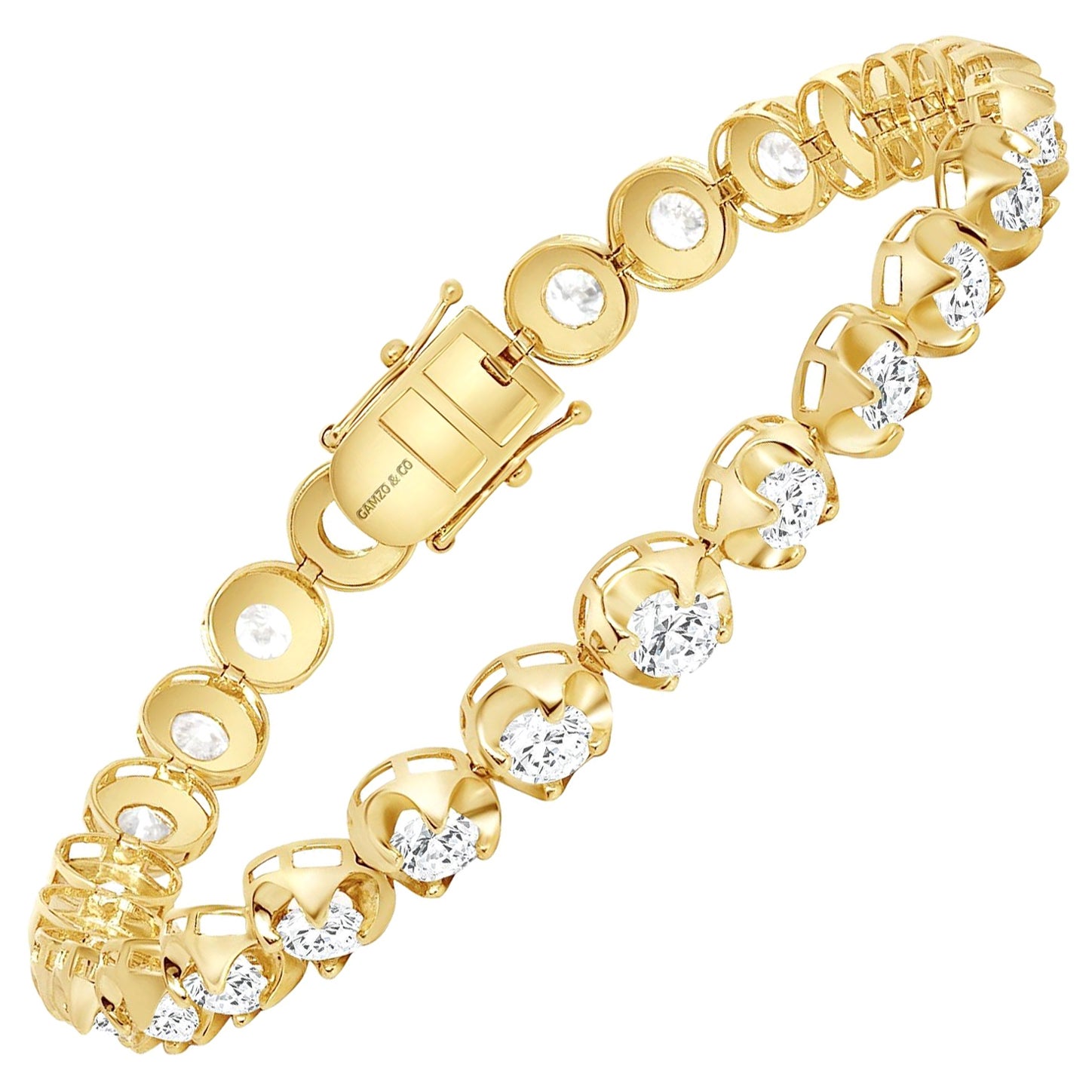 14k Yellow Gold 7 Carat Round Diamond Illusion Setting Tennis Bracelet For Sale