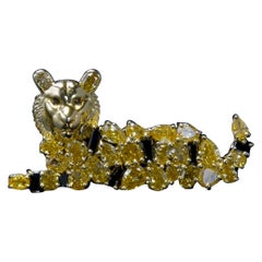 Fancy Color Diamond Tiger Pendant / Brooch