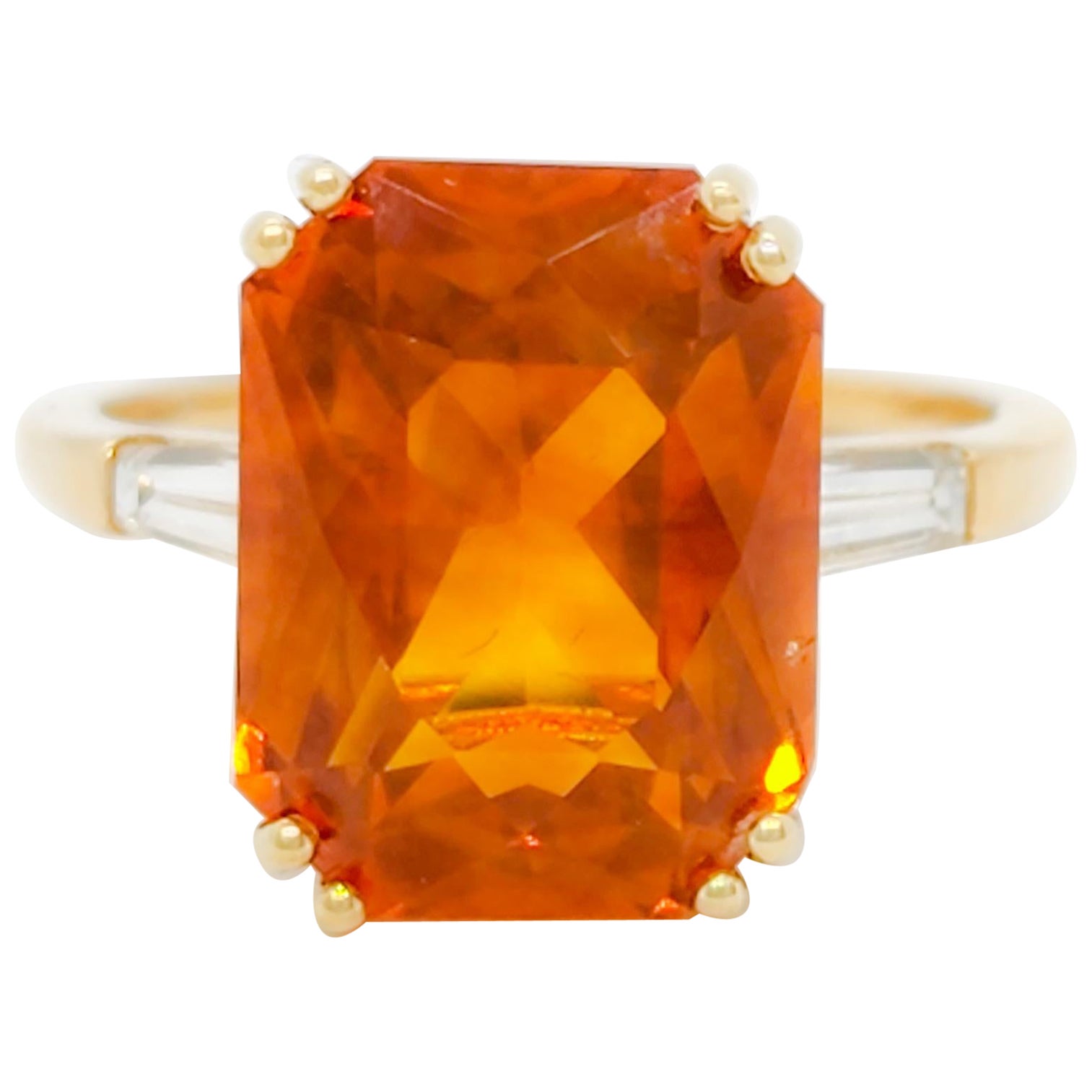 Bague à trois pierres en or 18 carats avec saphir orange et diamant blanc certifié GIA