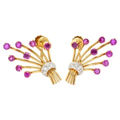 Tiffany & Co. Retro Ruby Diamond Platinum 14 Karat Yellow Gold Vintage Earrings
