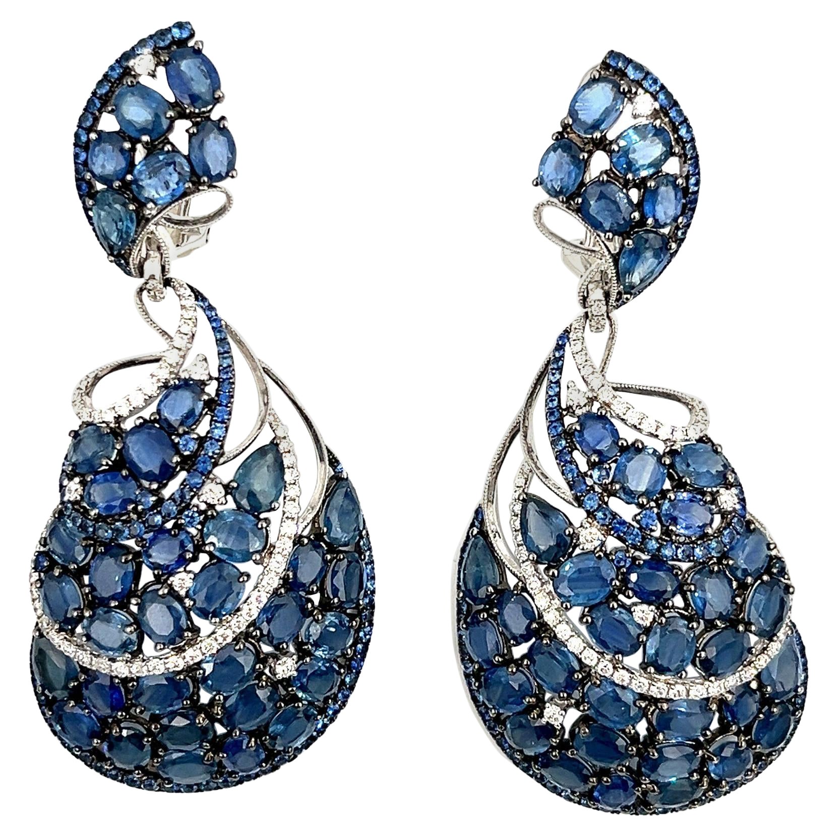 39.67 ct Natural Sapphire & Diamond Dangle Earrings
