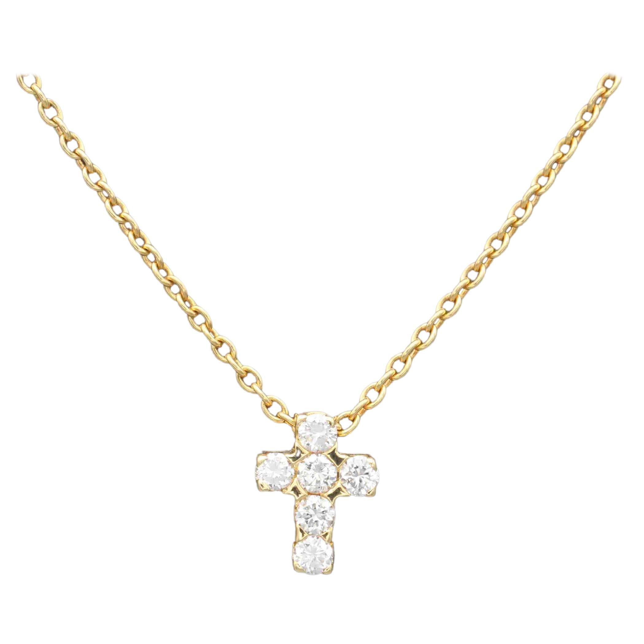 Van Cleef & Arpels Diamond 18k Gold Cross Pendant Necklace