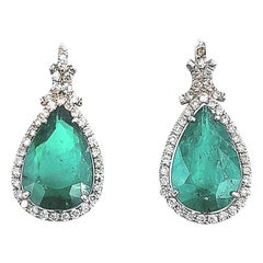 6.96 ct Natural Pear Shape Emerald Earrings