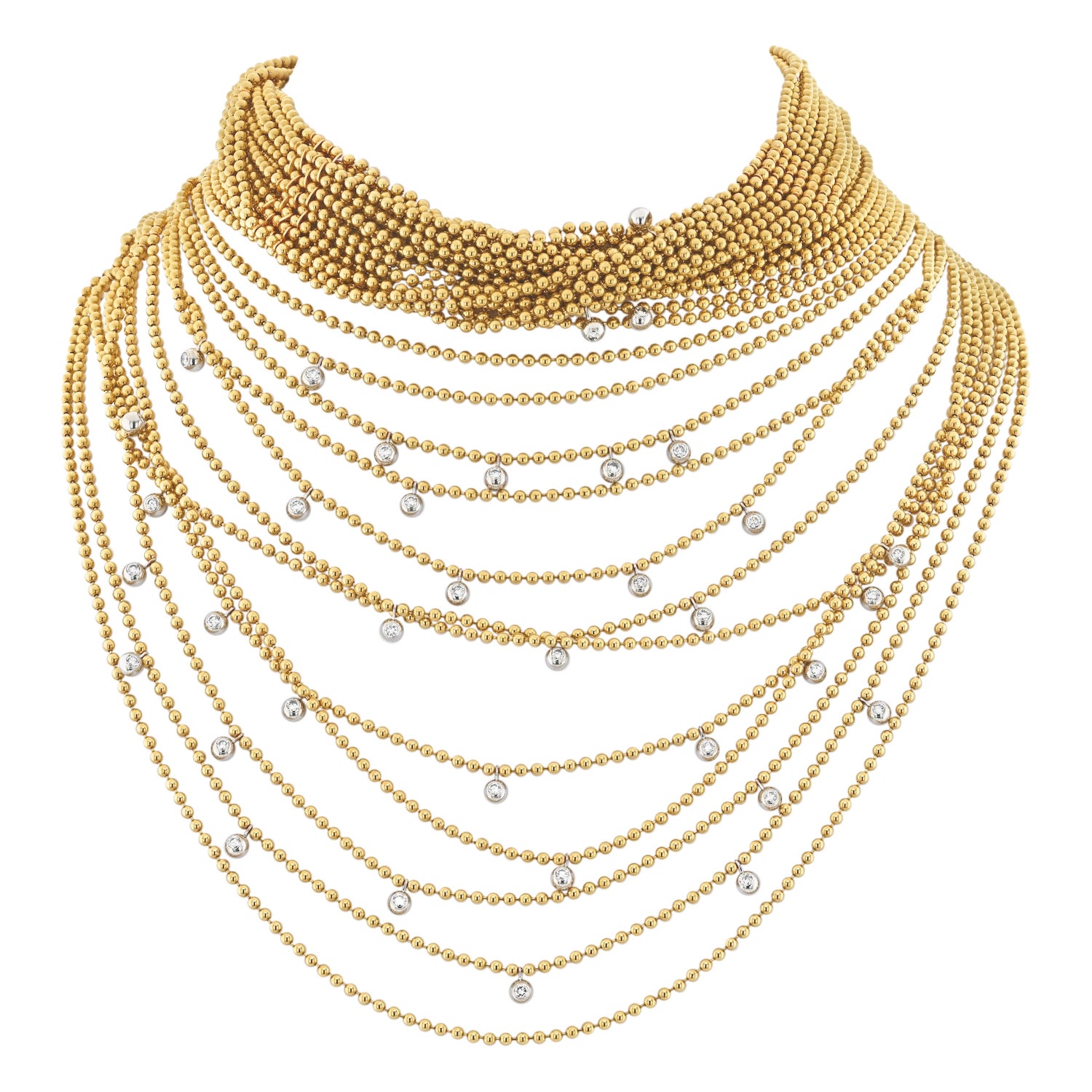 Cartier Draperie De Decollete 18K Yellow Gold of 34 Rows of Beads Necklace For Sale