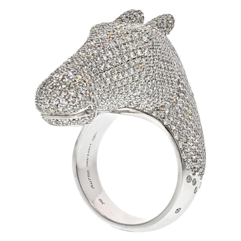 Hermes 18K White Gold Diamond Horse Galop Ring For Sale at 1stDibs