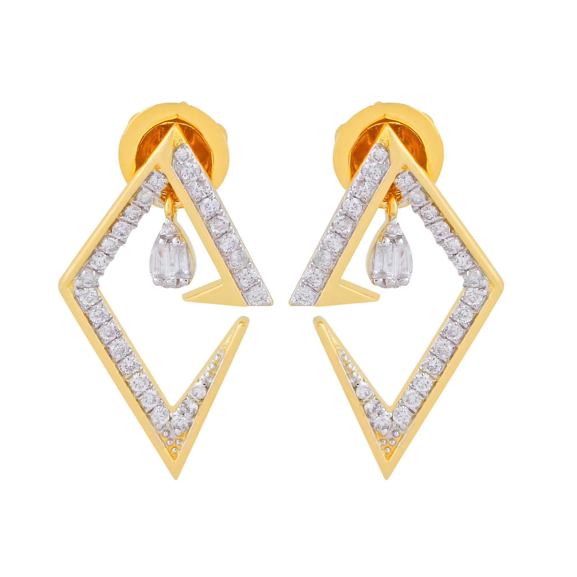 SI Clarity HI Color Diamond Geometric Stud Earrings 18 Karat Yellow Gold Jewelry For Sale
