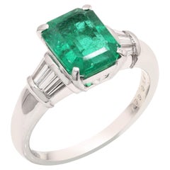 Zambian Emerald Cocktail Ring with Baguette Diamonds Made in 18k White Gold