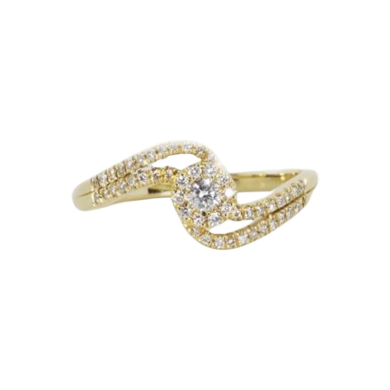 Sparkling Curve Design 14k Yellow Gold Halo Ring with 0.07 Natural Diamonds For Sale