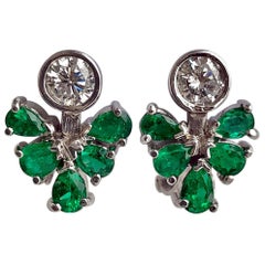 2.50 Carat Diamond AAA Colombian Emerald Cluster Earrings 18K White Gold