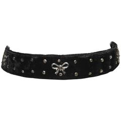 Diamond Sterling Silver Black Velvet Choker with Studs and Bows 2