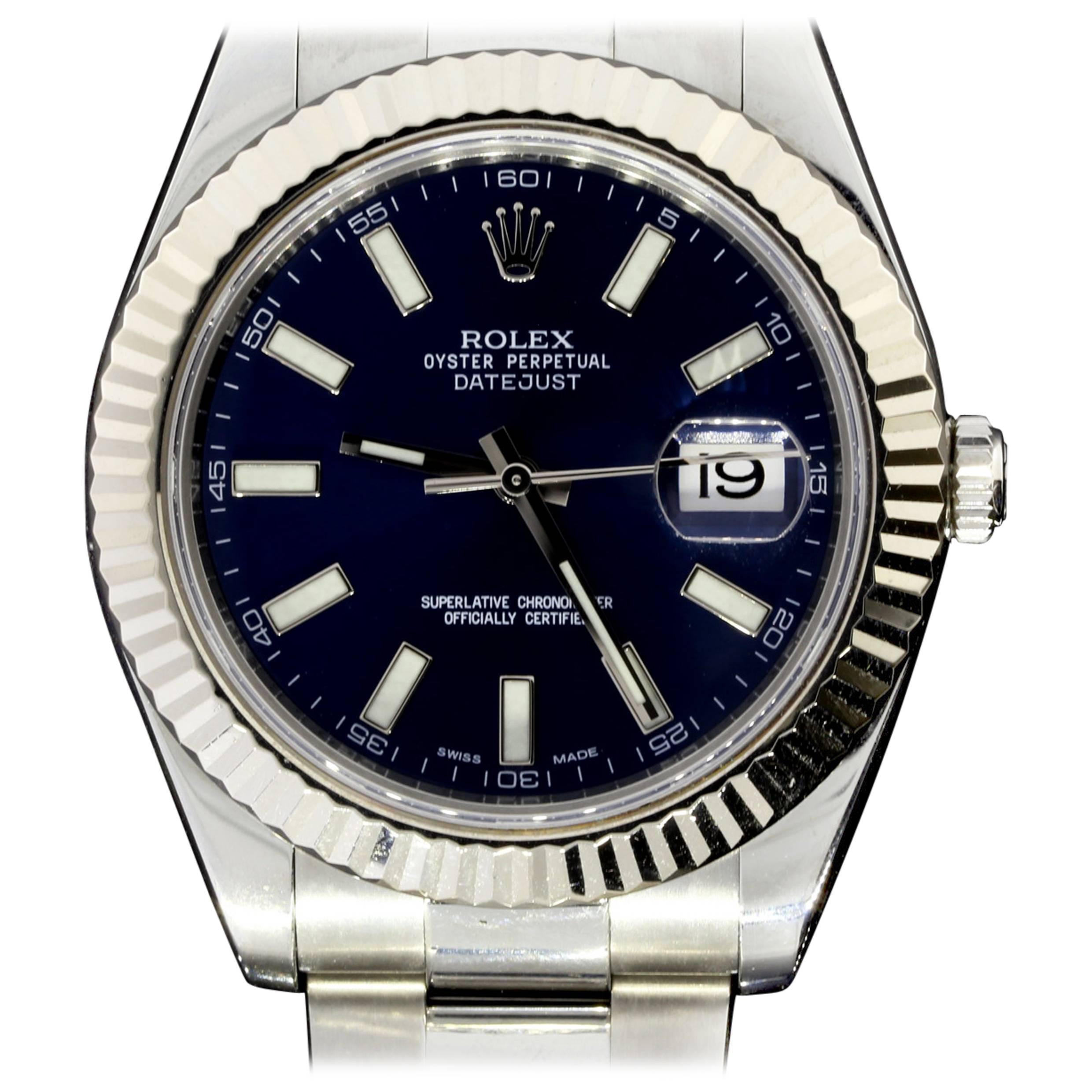 Rolex Stainless Steel Datejust II Blue Dial Automatic Wristwatch Ref 116334 