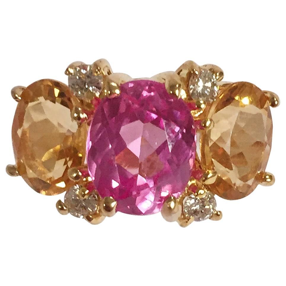 Mini GUM DROP™ Ring with Pink Topaz and Citrine and Diamonds For Sale