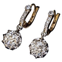 Antique French Old Mine Cut Diamond Dangle Earrings