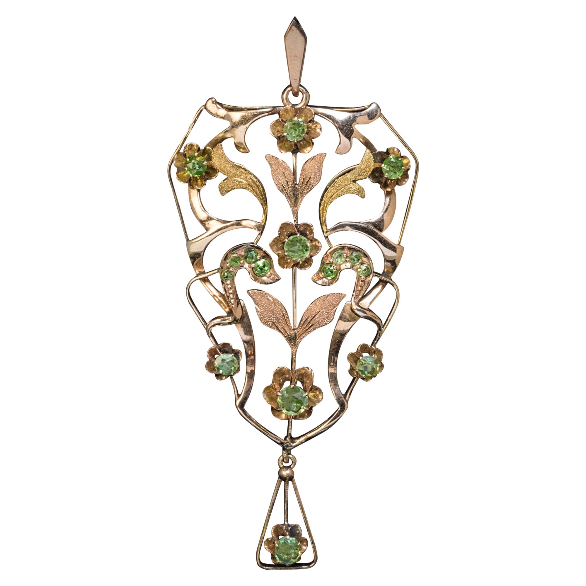 Art Nouveau Antique Russian Demantoid Gold Pendant For Sale