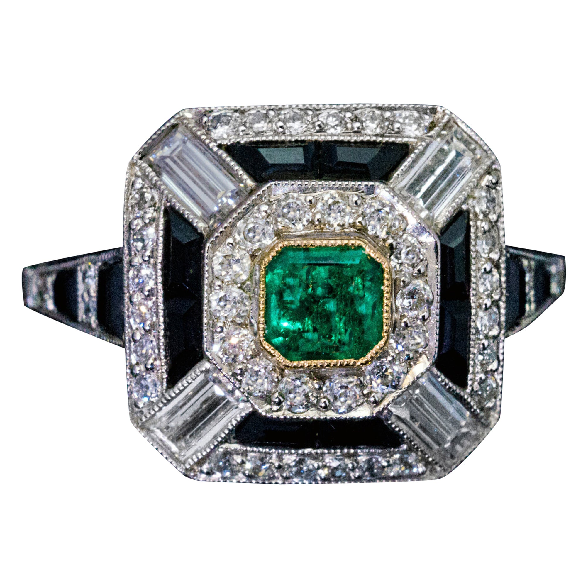 Vintage Art Deco Emerald Diamond Onyx Ring