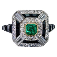 Vintage Art Deco Emerald Diamond Onyx Ring