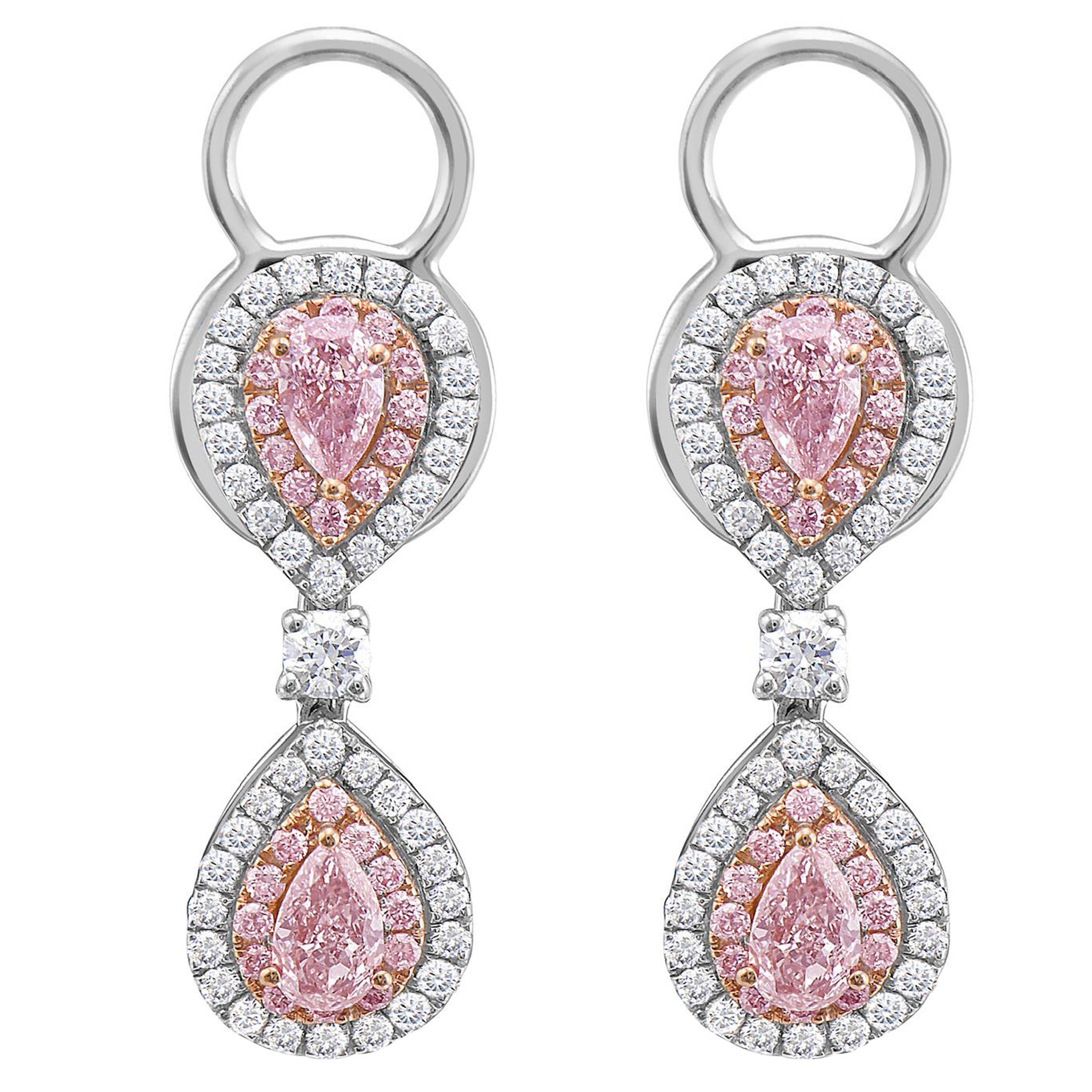 1.20ct Pink Pear Diamond Earrings For Sale