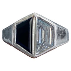Antique Onyx & 1.27ct Diamond 18K White Gold Ring