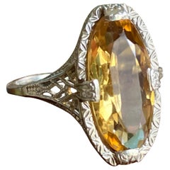 Filigraner edwardianischer Citrin-Ring aus 14 Karat Weißgold