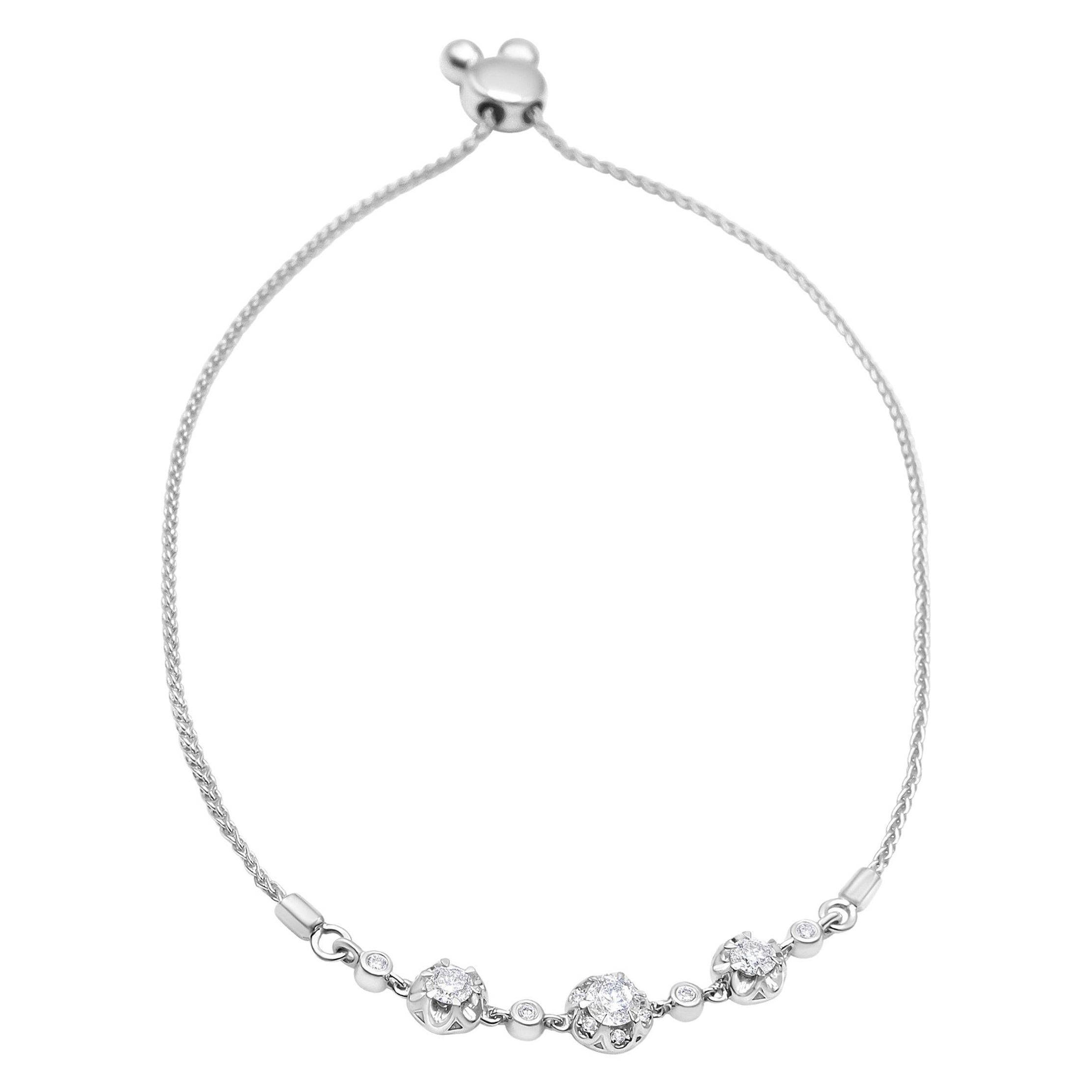 14K White Gold 3/4 Carat Round Diamond Adjustable Bolo Link Bracelet