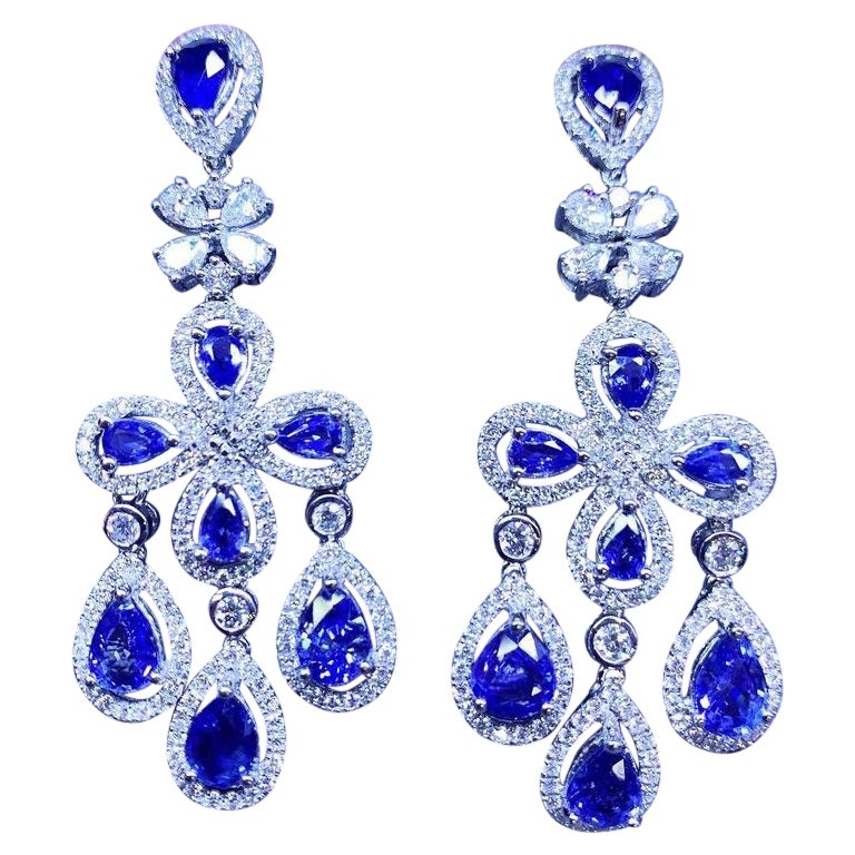 Superbes boucles d'oreilles en saphir de Ceylan et diamants de 17,55 carats