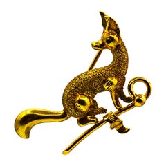 Art Nouveau Style Handcrafted Emerald Yellow Gold "Dog" Brooch