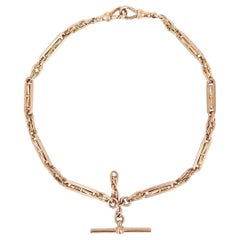 Edwardian 9k Rose Gold Fancy Fetter Link Albert Watch Chain, 39.5g, Circa 1914