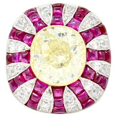 4.73 Carat Art Deco Style GIA Fancy Yellow Cushion Diamond Ring