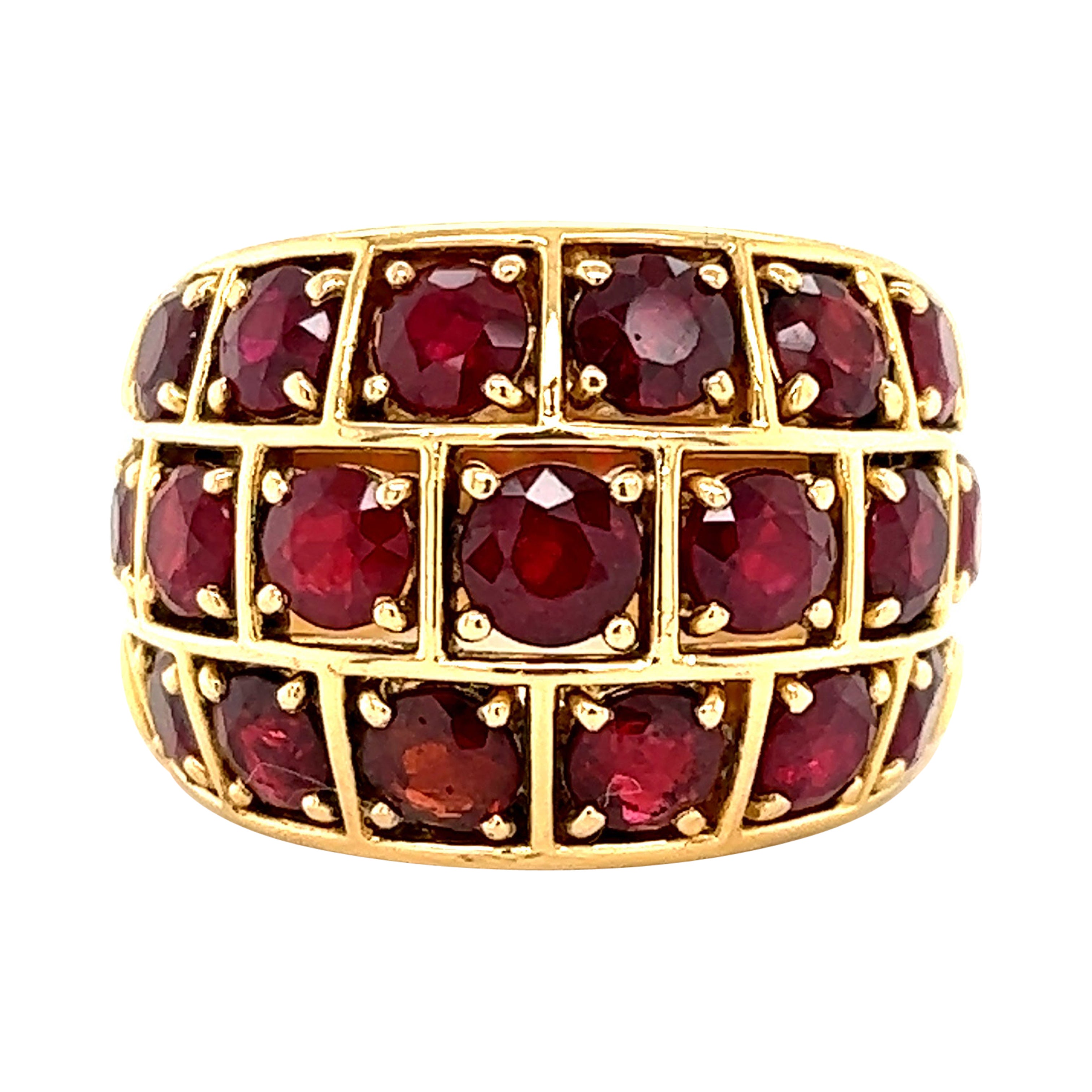 French Made Burmese Ruby Wide Band Cocktail Ring 18k For Sale