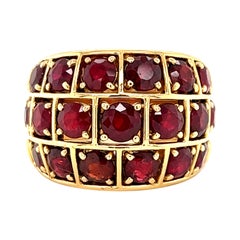 Retro French Made Burmese Ruby Wide Band Cocktail Ring 18k