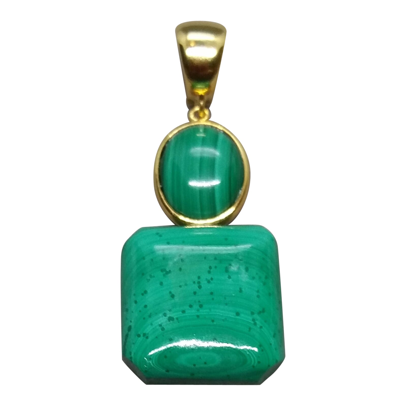 28 Carat Octagon Shape Malachite Pendant 14k Yellow Gold Malachite Cabochon