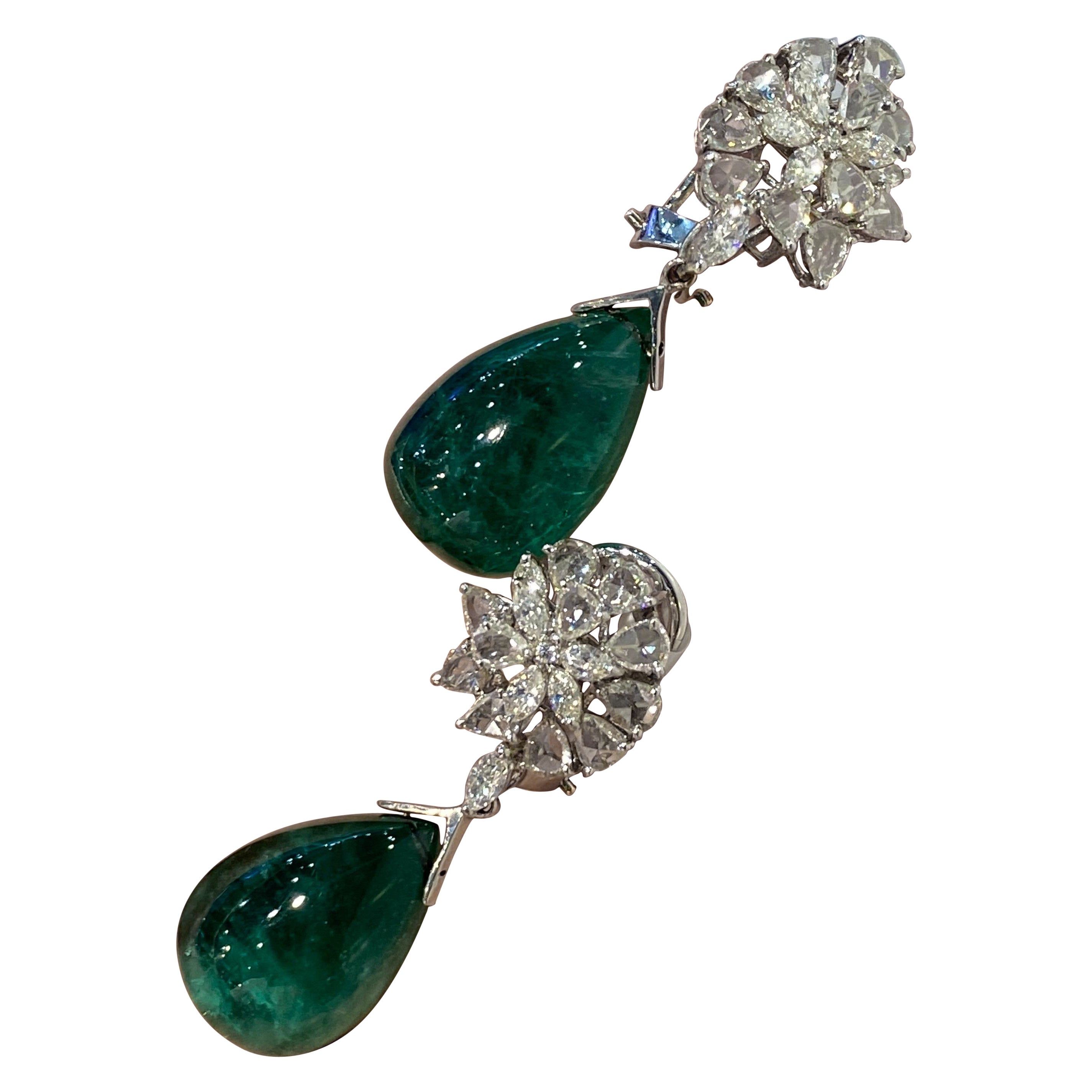 46.1 Carat Emerald Drops Earrings with Diamonds For Sale