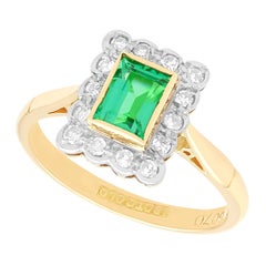 Antique 0.78 Carat Emerald and 0.28 Carat Diamond Yellow Gold Dress Ring