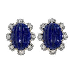 Boucles d'oreilles uniques en or 18 carats avec lapis-lazuli et diamants