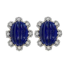 Unique Diamond Lapis Lazuli Earrings 18k in Gold