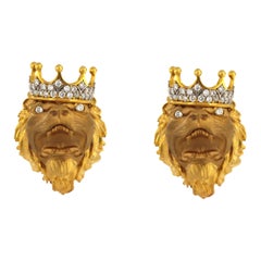 Boutons de manchette lion uniques en or et diamants