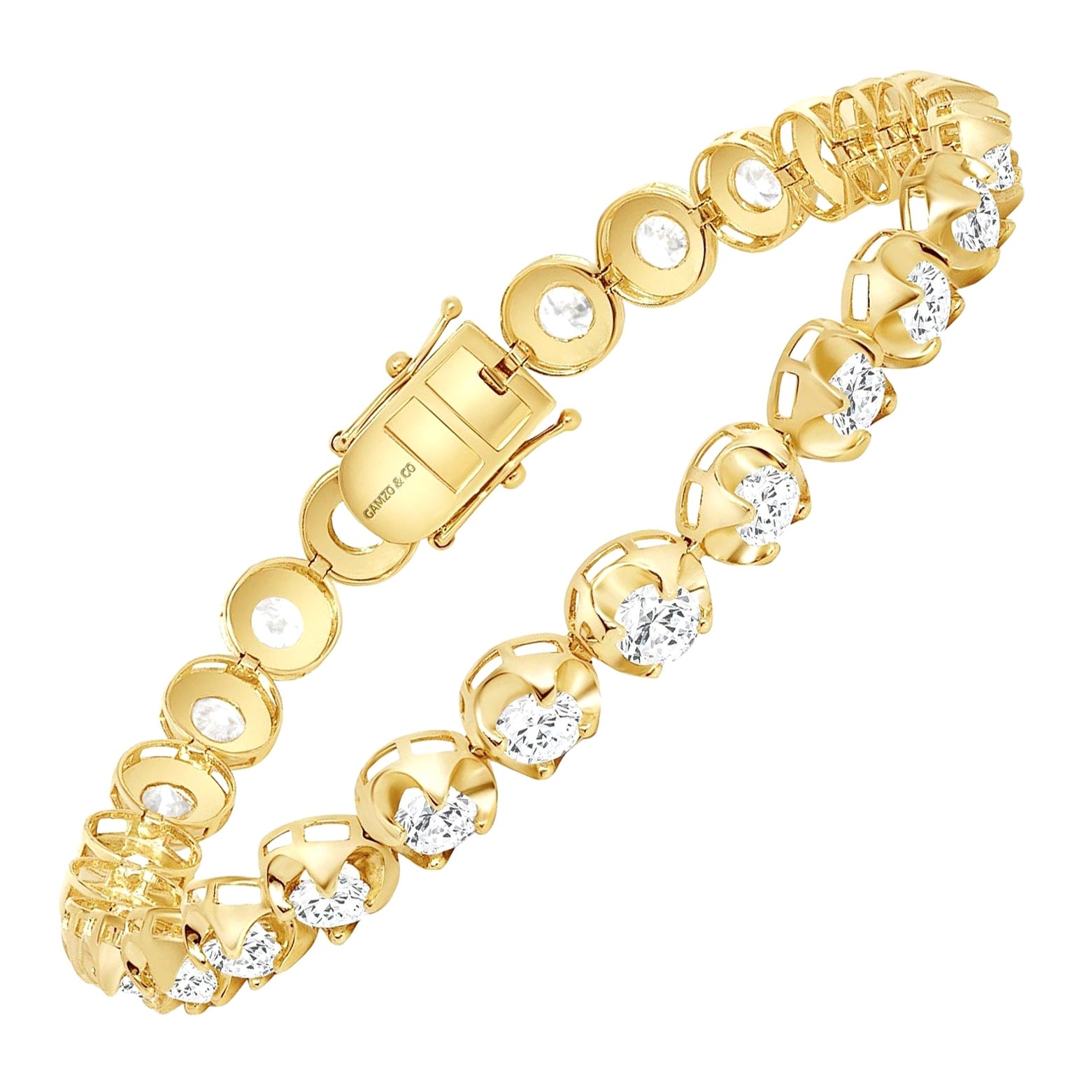 14k Yellow Gold 7 Carat Round Diamond Illusion Setting Tennis Bracelet For Sale