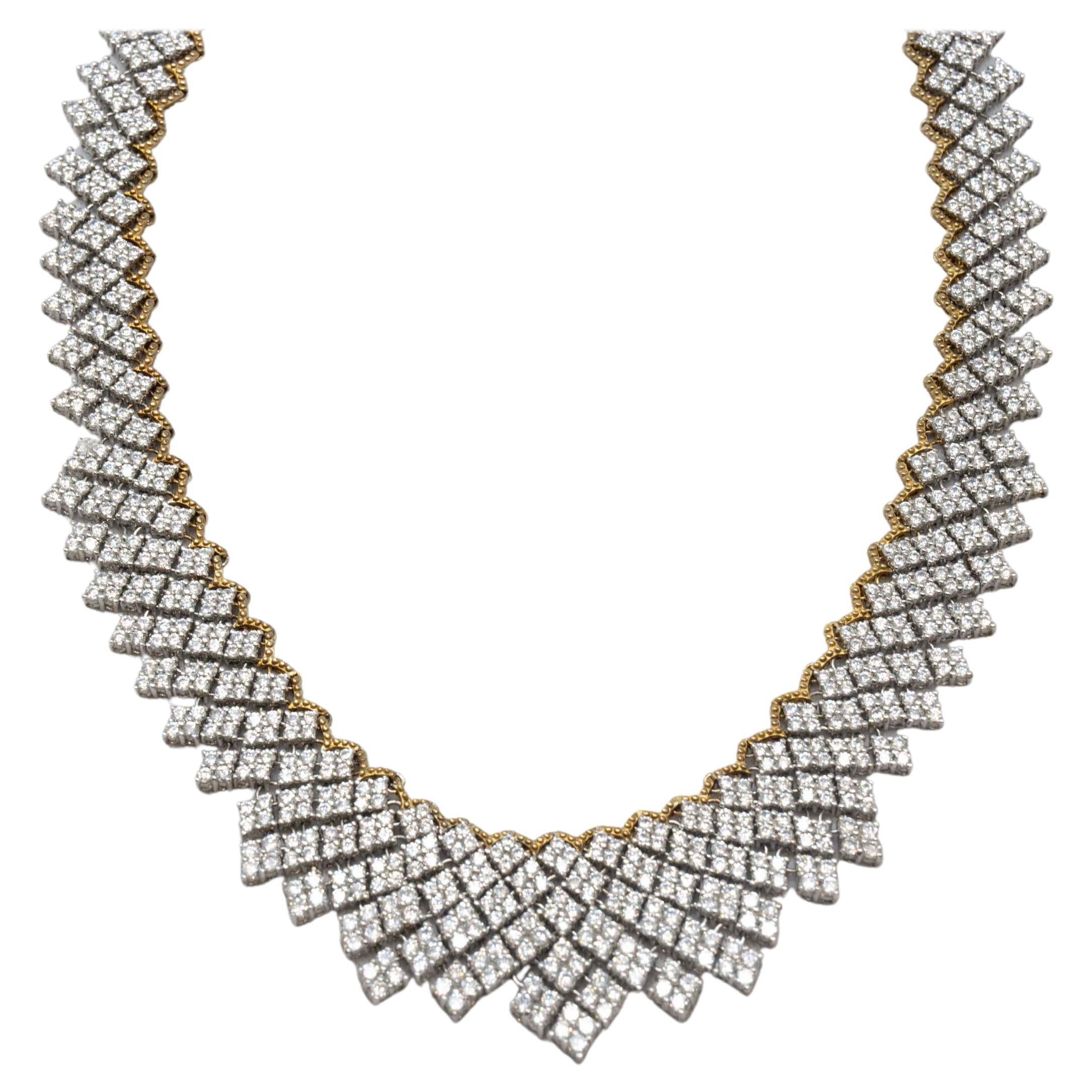 Bijoux Num, Bib Sterling Silver Necklace with C/Z For Sale