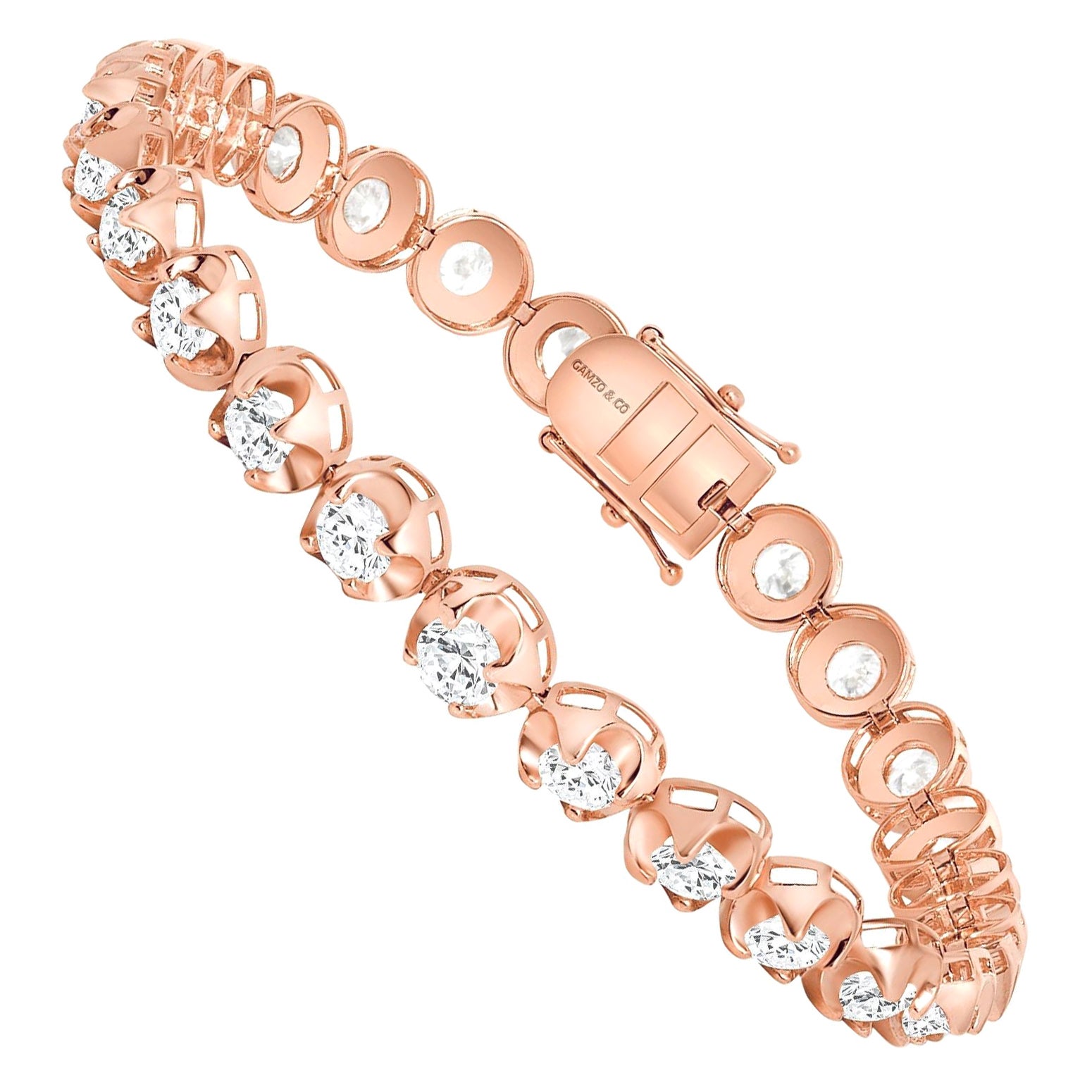 14k Rose Gold 7 Carat Round Diamond Illusion Setting Tennis Bracelet For Sale