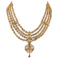 Antique 19th Century South Indian West Bengal Gold Floral Necklace