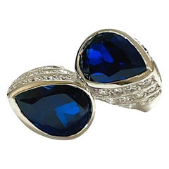 New African Kashmir Blue 6.60 Ct Double Sapphire Sterling Ring