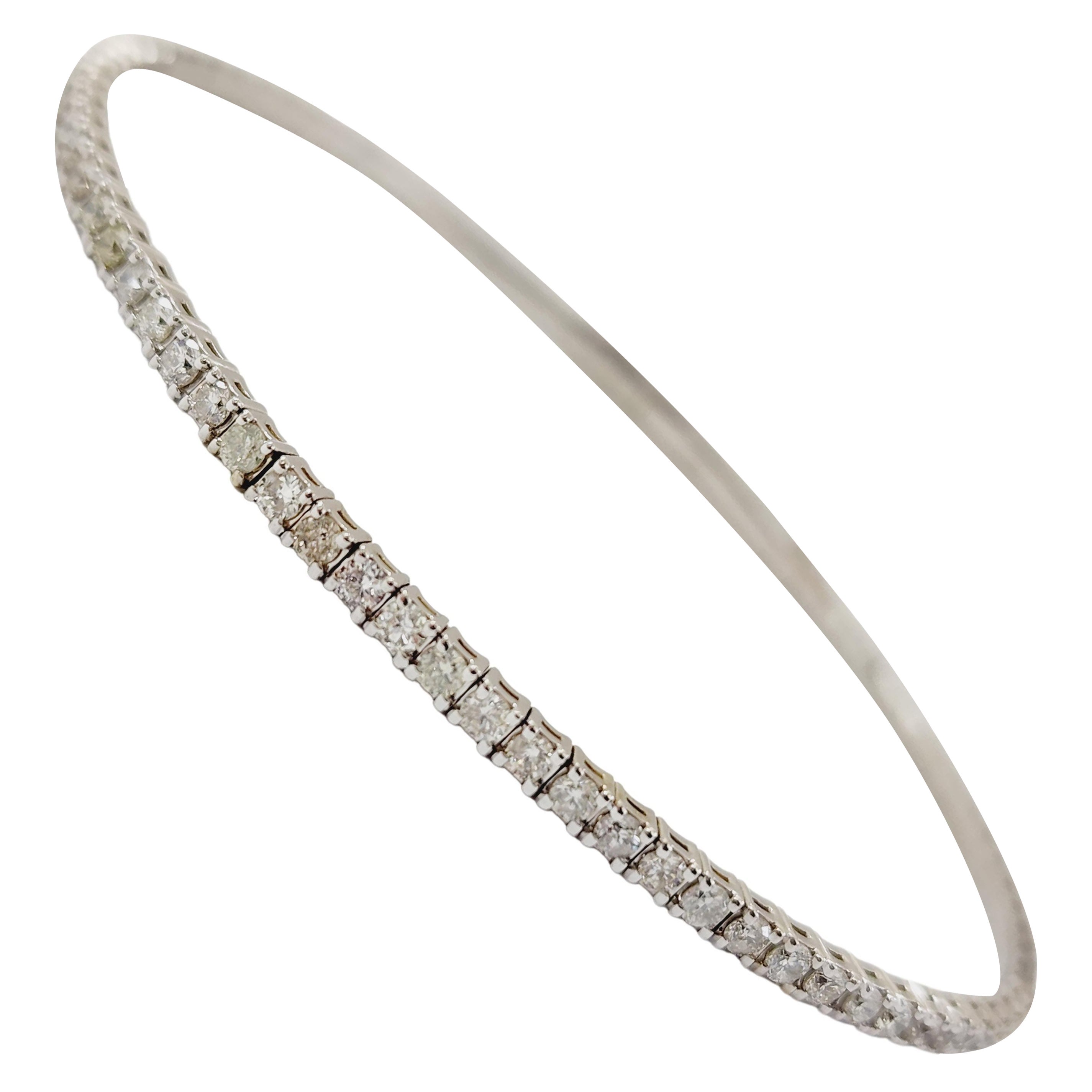 2.11 Carat Flexible Bangle Yellow Gold 14 Karat Tennis Bracelet For