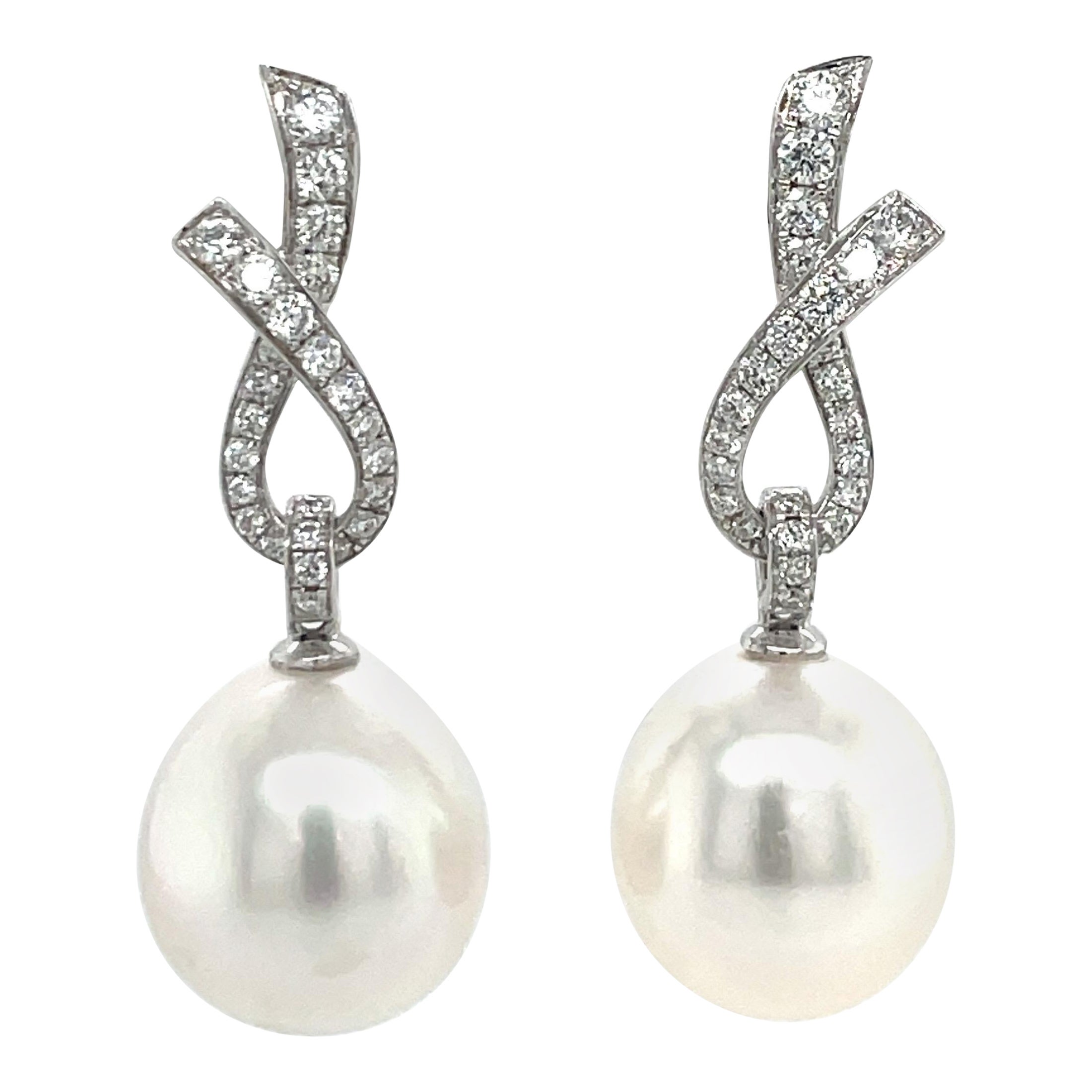 South Sea Pearl Heart Shape Diamond Earrings 0.17 Carat 18 Karat White ...