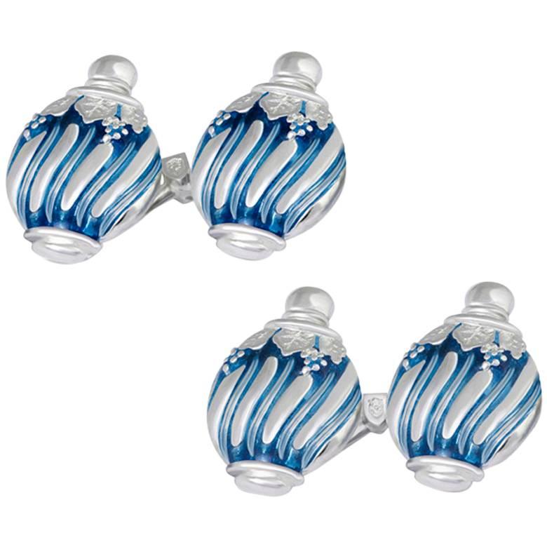 Villa Tasca Blue Enamel Silver Cufflinks