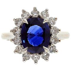 Retro Oval Royal Blue Sapphire Diamond Halo Gold Ring