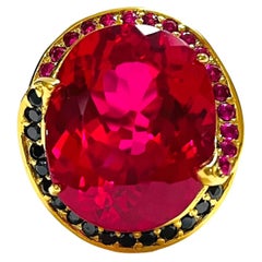 New African Pink Raspberry 23.20 Ct Topaz Y Gold Plated Sterling Ring