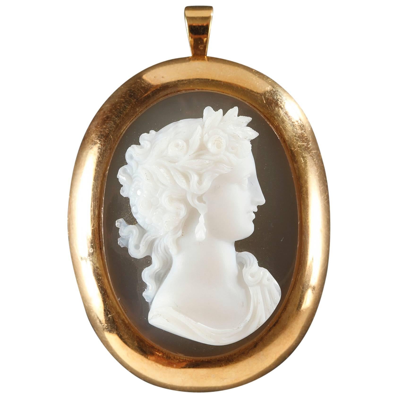 Gold Mounted Cameo Pendant Mid-19th Century For Sale