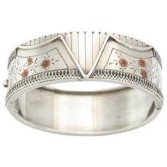 victorian Sterling Silver Cuff in Floral and Corset Design 9