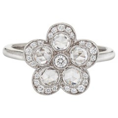 Used Tiffany & Co Enchant Flower Ring Estate Platinum Fine Signed Jewelry